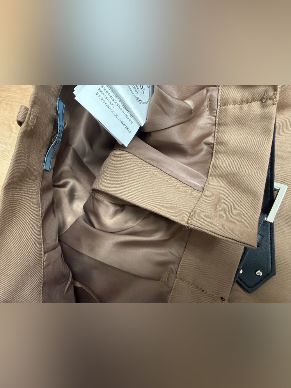 Prada Brown/Tan Lined Shorts with Blue Logo Tag - Picture 10 of 10